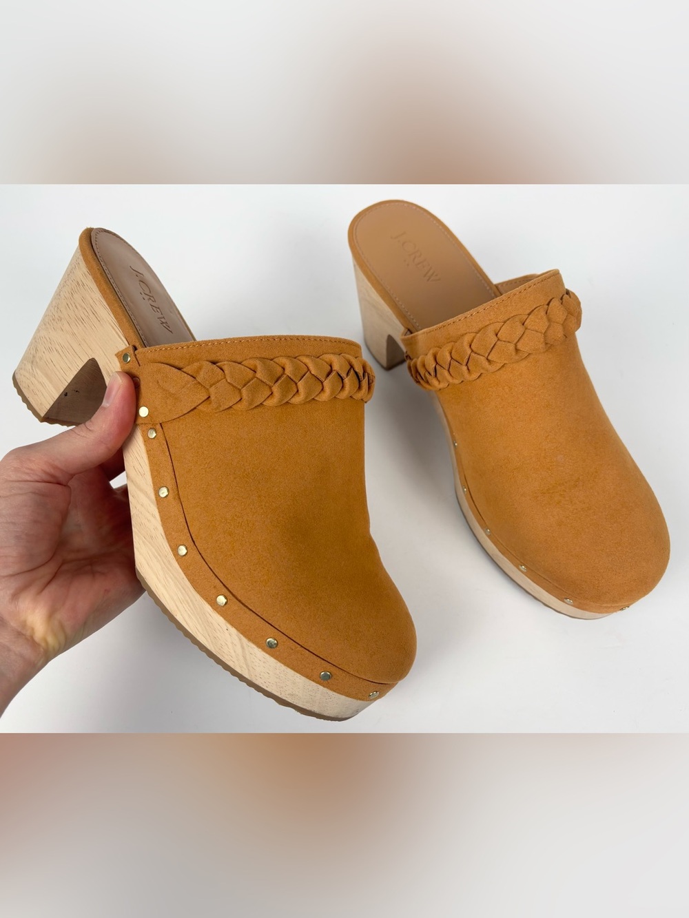 J. Crew Factory Tan Faux Suede Boho Braided Slip On Clogs